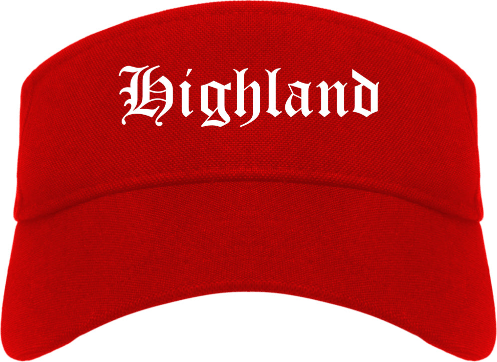 Highland Illinois IL Old English Mens Visor Cap Hat Red