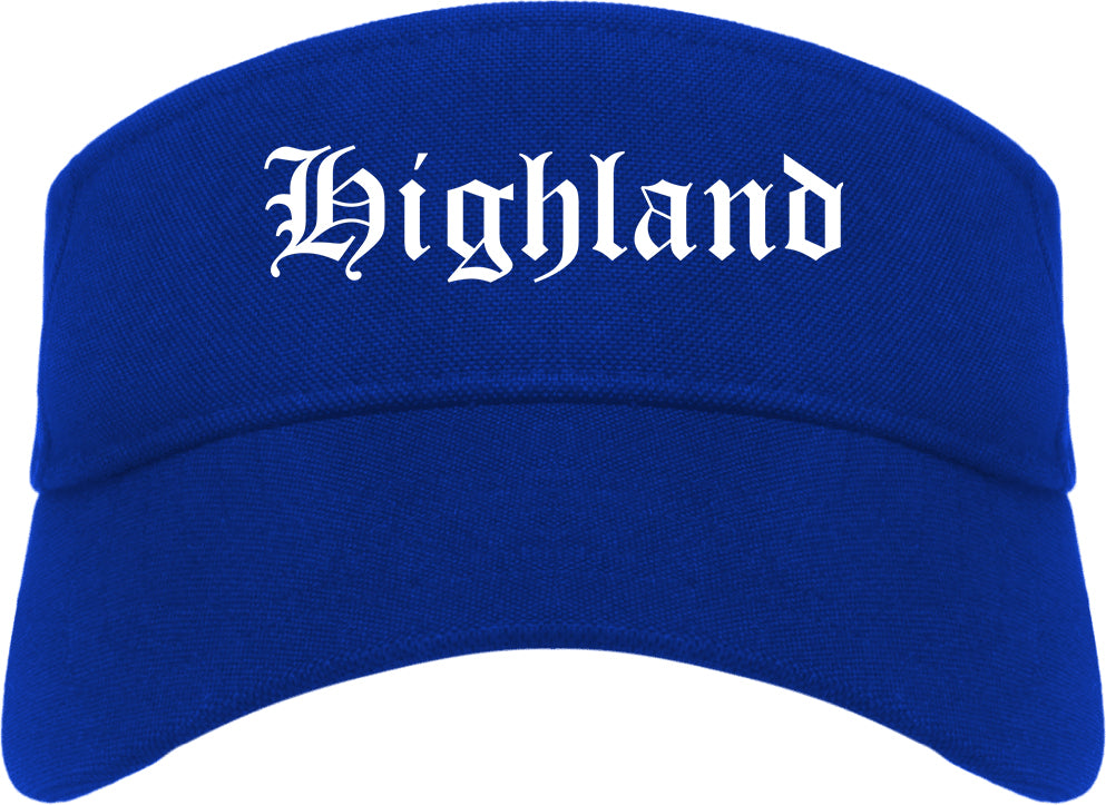 Highland Illinois IL Old English Mens Visor Cap Hat Royal Blue
