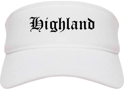 Highland Illinois IL Old English Mens Visor Cap Hat White