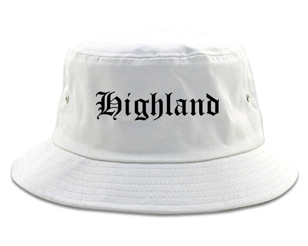 Highland Illinois IL Old English Mens Bucket Hat White