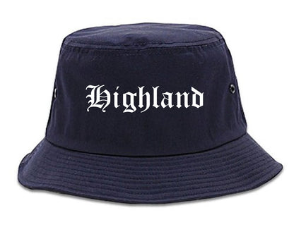Highland Indiana IN Old English Mens Bucket Hat Navy Blue