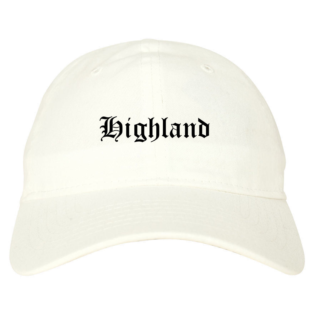 Highland Indiana IN Old English Mens Dad Hat Baseball Cap White