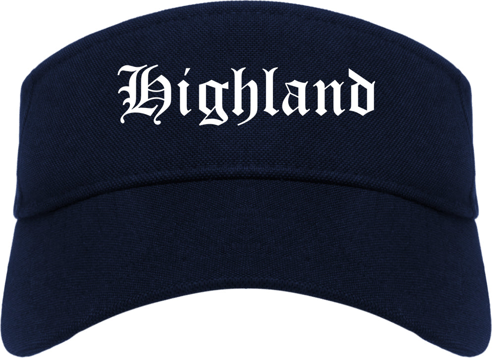 Highland Indiana IN Old English Mens Visor Cap Hat Navy Blue
