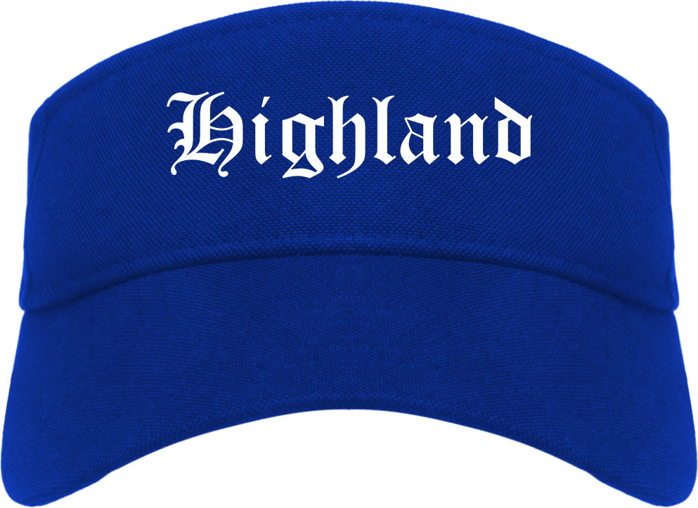 Highland Indiana IN Old English Mens Visor Cap Hat Royal Blue