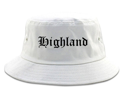 Highland Indiana IN Old English Mens Bucket Hat White