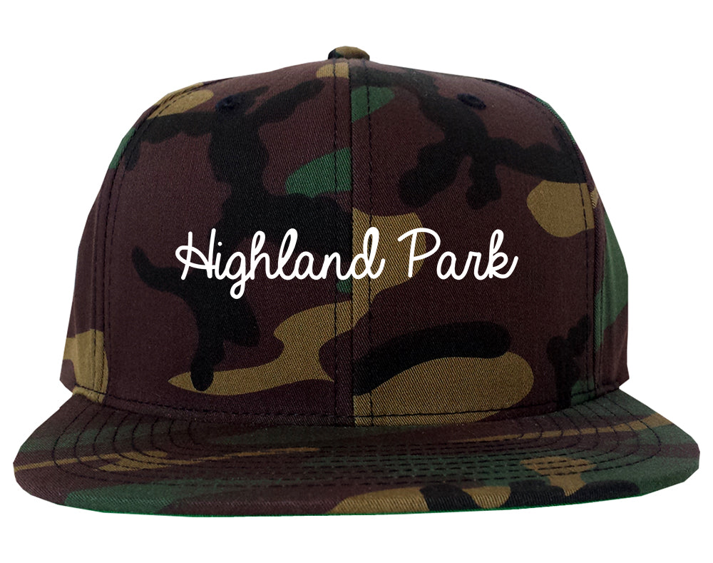 Highland Park Michigan MI Script Mens Snapback Hat Army Camo