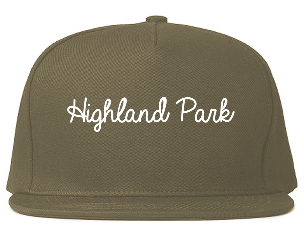 Highland Park Michigan MI Script Mens Snapback Hat Grey