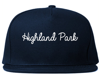 Highland Park Michigan MI Script Mens Snapback Hat Navy Blue