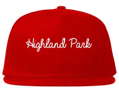 Highland Park Michigan MI Script Mens Snapback Hat Red