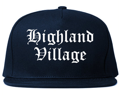 Highland Village Texas TX Old English Mens Snapback Hat Navy Blue