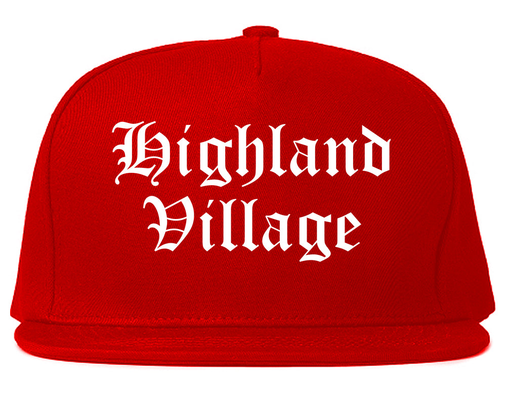 Highland Village Texas TX Old English Mens Snapback Hat Red