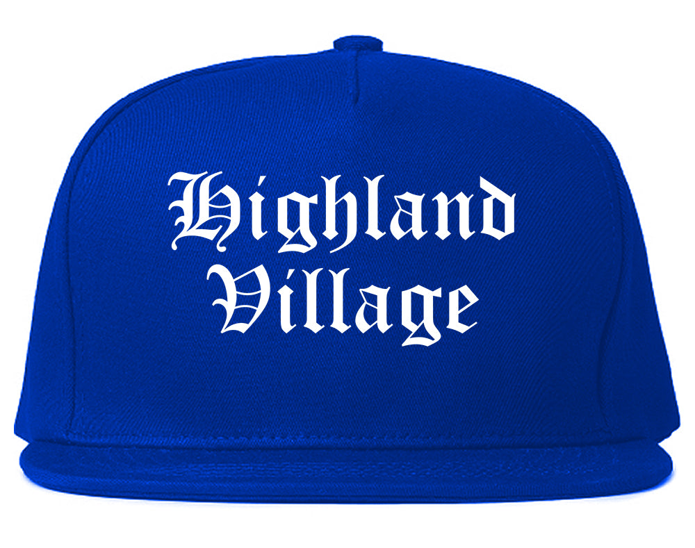 Highland Village Texas TX Old English Mens Snapback Hat Royal Blue