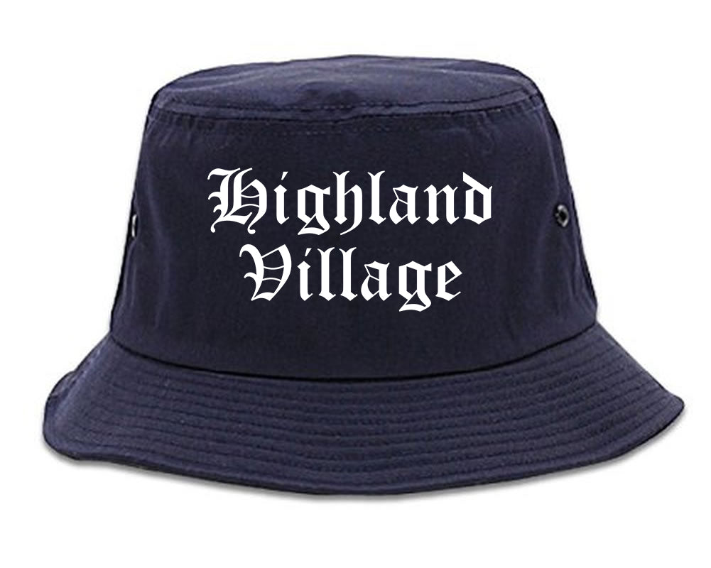 Highland Village Texas TX Old English Mens Bucket Hat Navy Blue