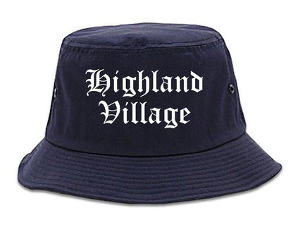 Highland Village Texas TX Old English Mens Bucket Hat Navy Blue