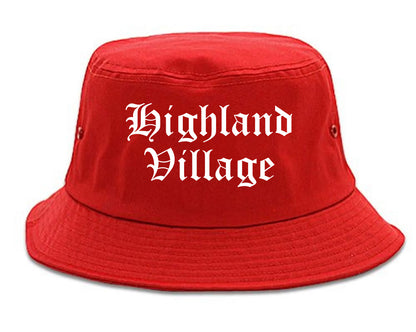 Highland Village Texas TX Old English Mens Bucket Hat Red