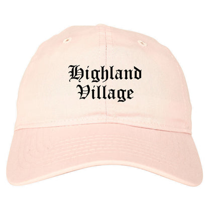 Highland Village Texas TX Old English Mens Dad Hat Baseball Cap Pink