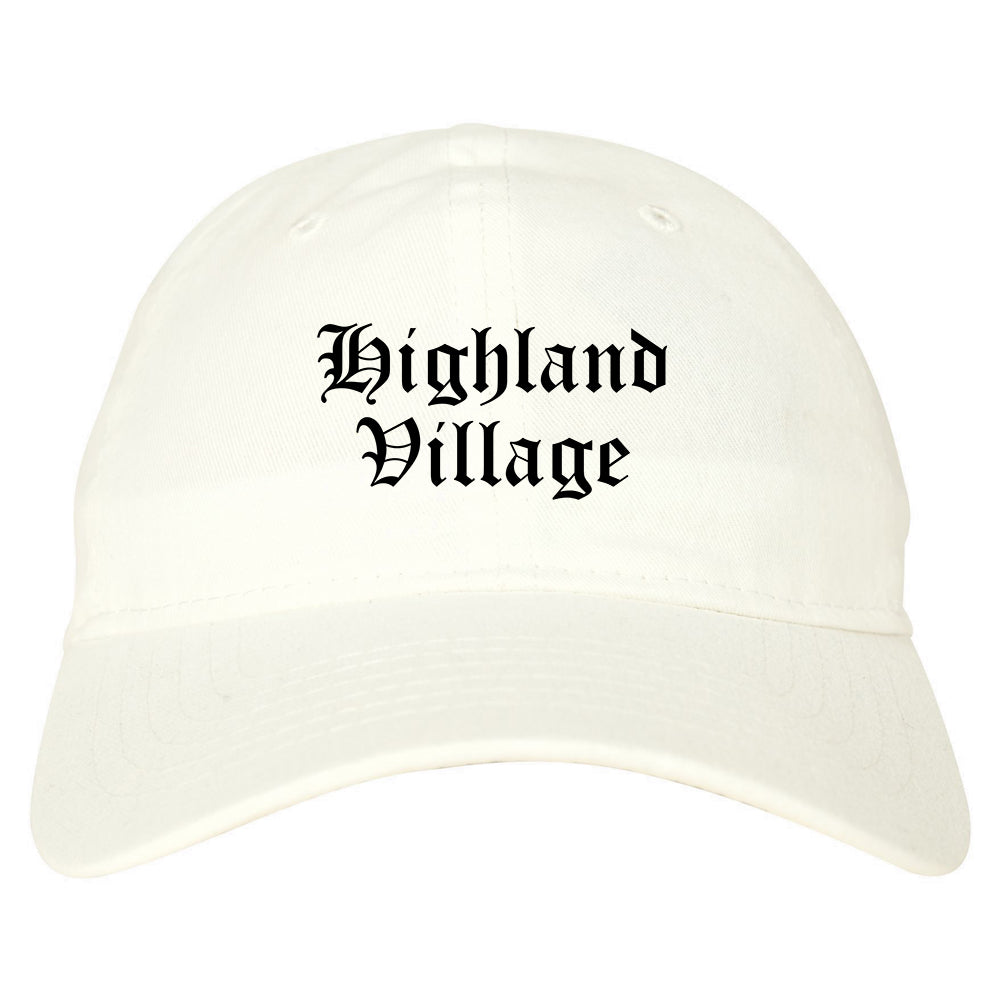 Highland Village Texas TX Old English Mens Dad Hat Baseball Cap White