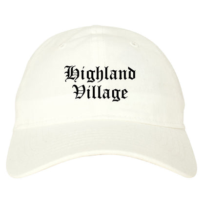 Highland Village Texas TX Old English Mens Dad Hat Baseball Cap White