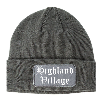 Highland Village Texas TX Old English Mens Knit Beanie Hat Cap Grey