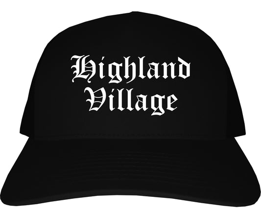 Highland Village Texas TX Old English Mens Trucker Hat Cap Black