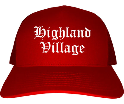 Highland Village Texas TX Old English Mens Trucker Hat Cap Red