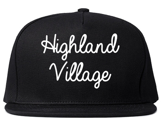 Highland Village Texas TX Script Mens Snapback Hat Black