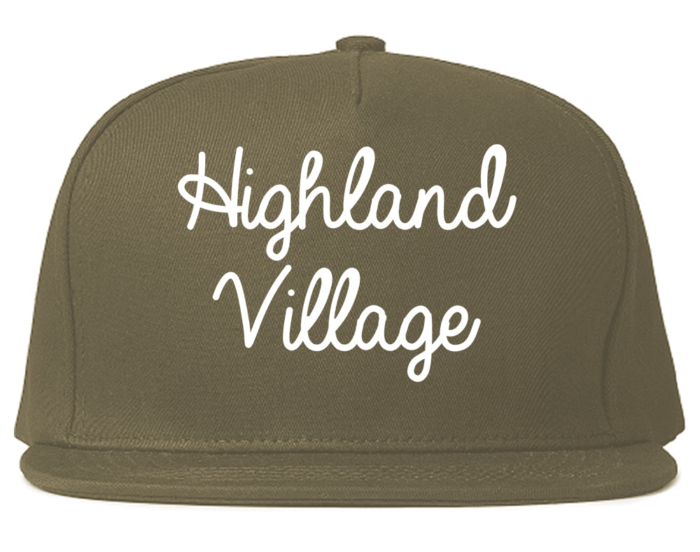 Highland Village Texas TX Script Mens Snapback Hat Grey