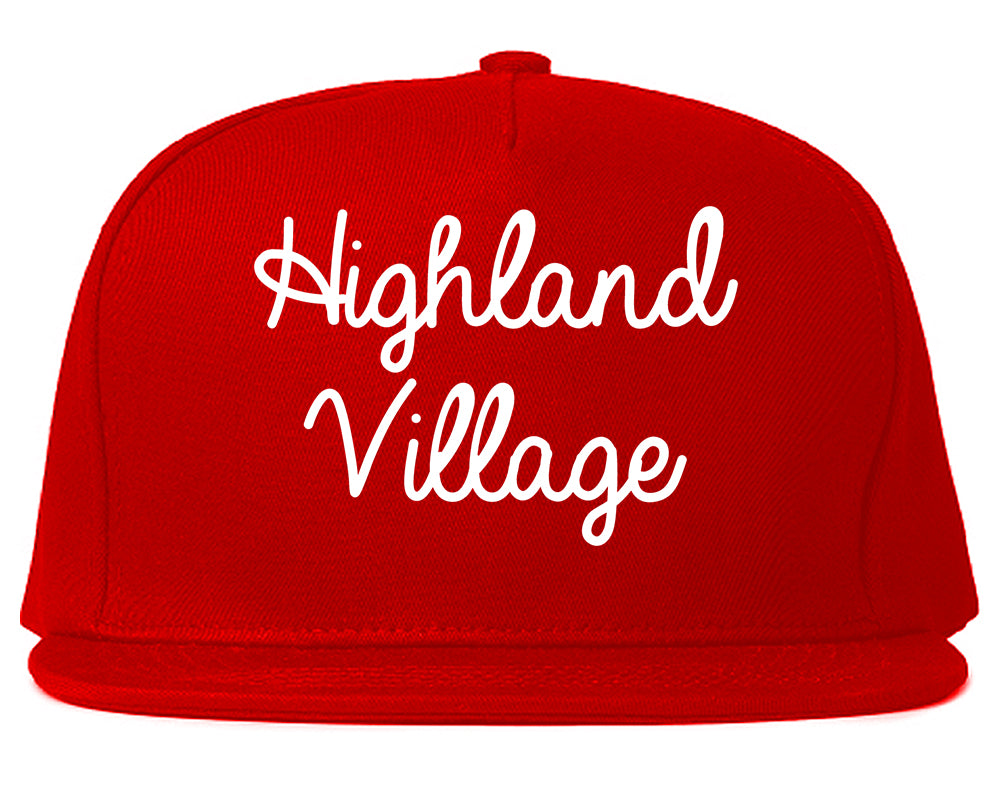 Highland Village Texas TX Script Mens Snapback Hat Red