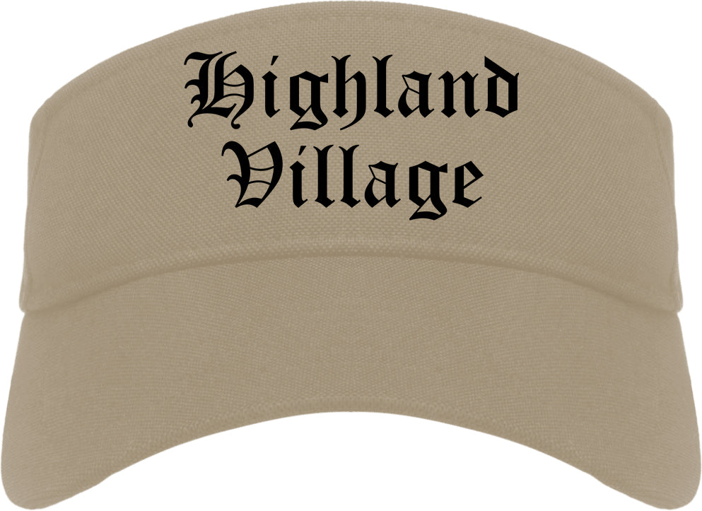 Highland Village Texas TX Old English Mens Visor Cap Hat Khaki