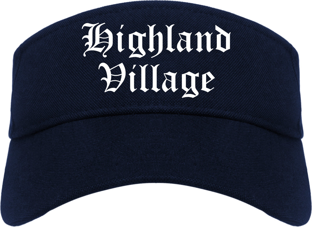Highland Village Texas TX Old English Mens Visor Cap Hat Navy Blue