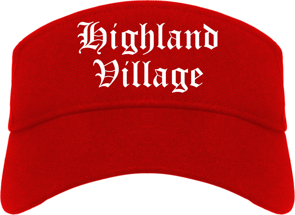 Highland Village Texas TX Old English Mens Visor Cap Hat Red