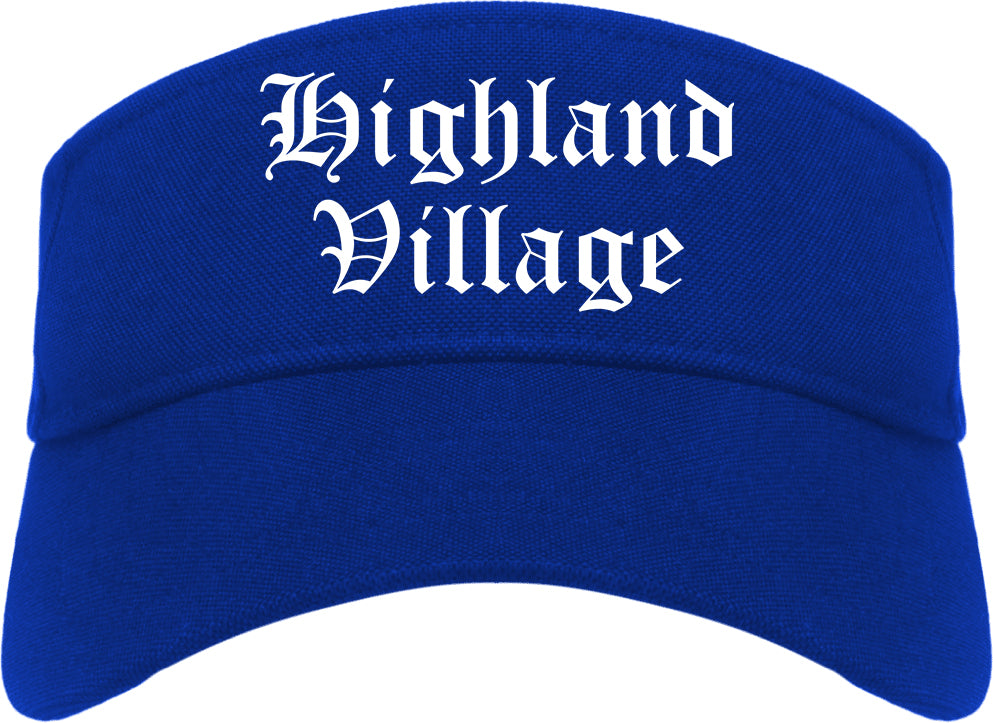 Highland Village Texas TX Old English Mens Visor Cap Hat Royal Blue