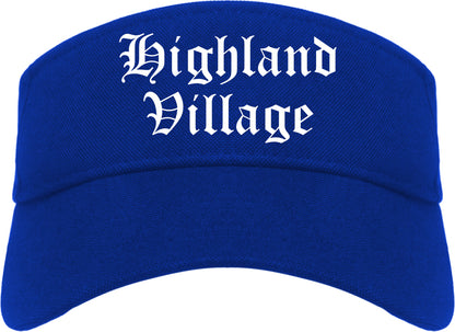 Highland Village Texas TX Old English Mens Visor Cap Hat Royal Blue