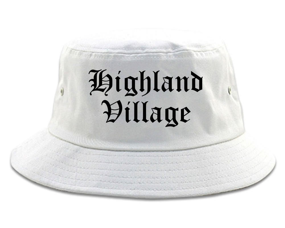 Highland Village Texas TX Old English Mens Bucket Hat White