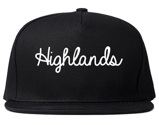 Highlands New Jersey NJ Script Mens Snapback Hat Black