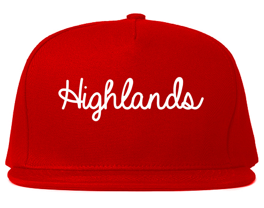 Highlands New Jersey NJ Script Mens Snapback Hat Red