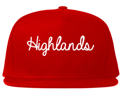 Highlands New Jersey NJ Script Mens Snapback Hat Red