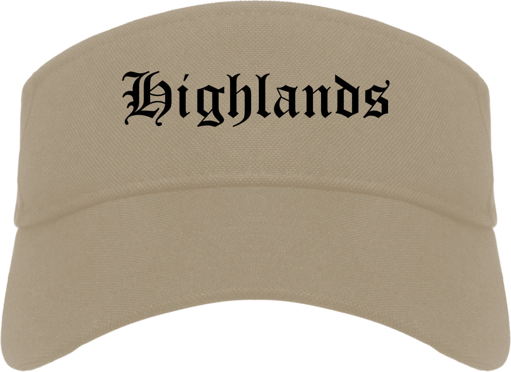 Highlands New Jersey NJ Old English Mens Visor Cap Hat Khaki