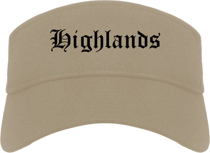 Highlands New Jersey NJ Old English Mens Visor Cap Hat Khaki