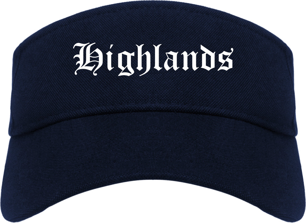 Highlands New Jersey NJ Old English Mens Visor Cap Hat Navy Blue