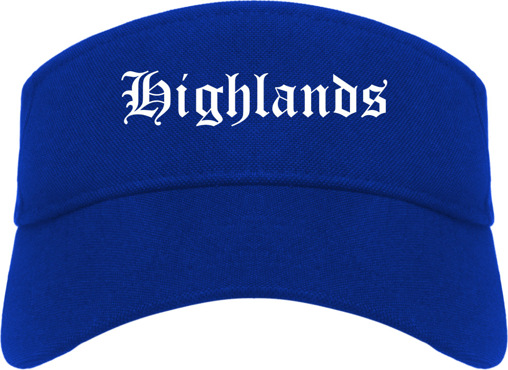Highlands New Jersey NJ Old English Mens Visor Cap Hat Royal Blue
