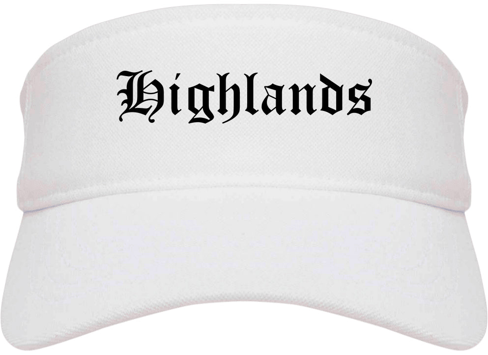 Highlands New Jersey NJ Old English Mens Visor Cap Hat White