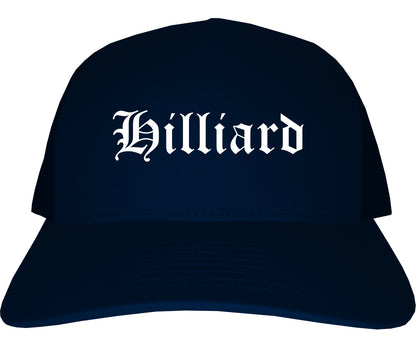 Hilliard Ohio OH Old English Mens Trucker Hat Cap Navy Blue