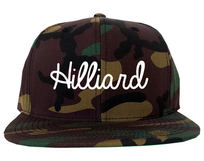 Hilliard Ohio OH Script Mens Snapback Hat Army Camo