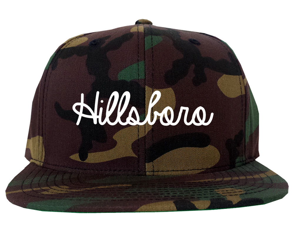Hillsboro Illinois IL Script Mens Snapback Hat Army Camo