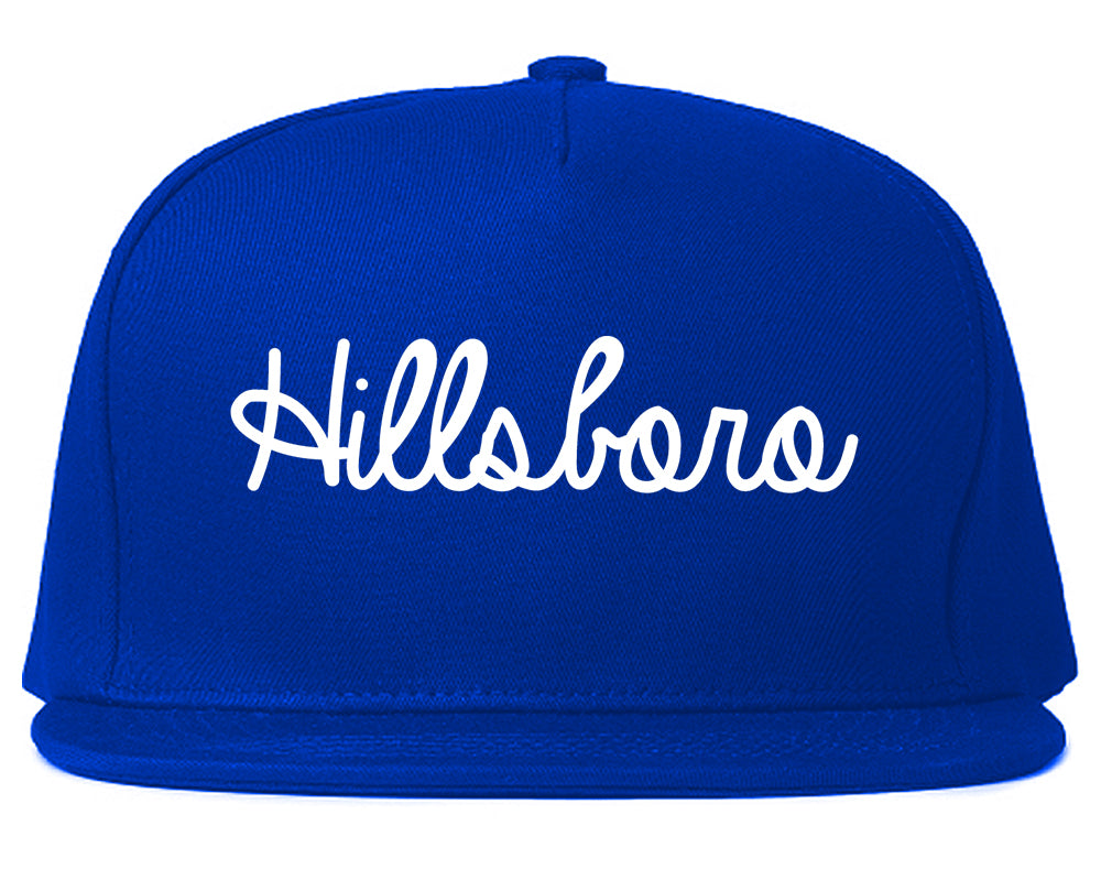 Hillsboro Ohio OH Script Mens Snapback Hat Royal Blue