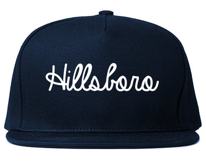 Hillsboro Oregon OR Script Mens Snapback Hat Navy Blue