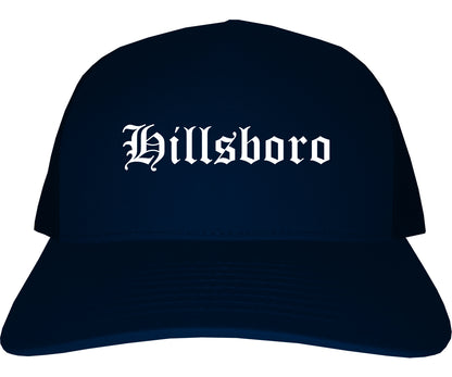 Hillsboro Texas TX Old English Mens Trucker Hat Cap Navy Blue