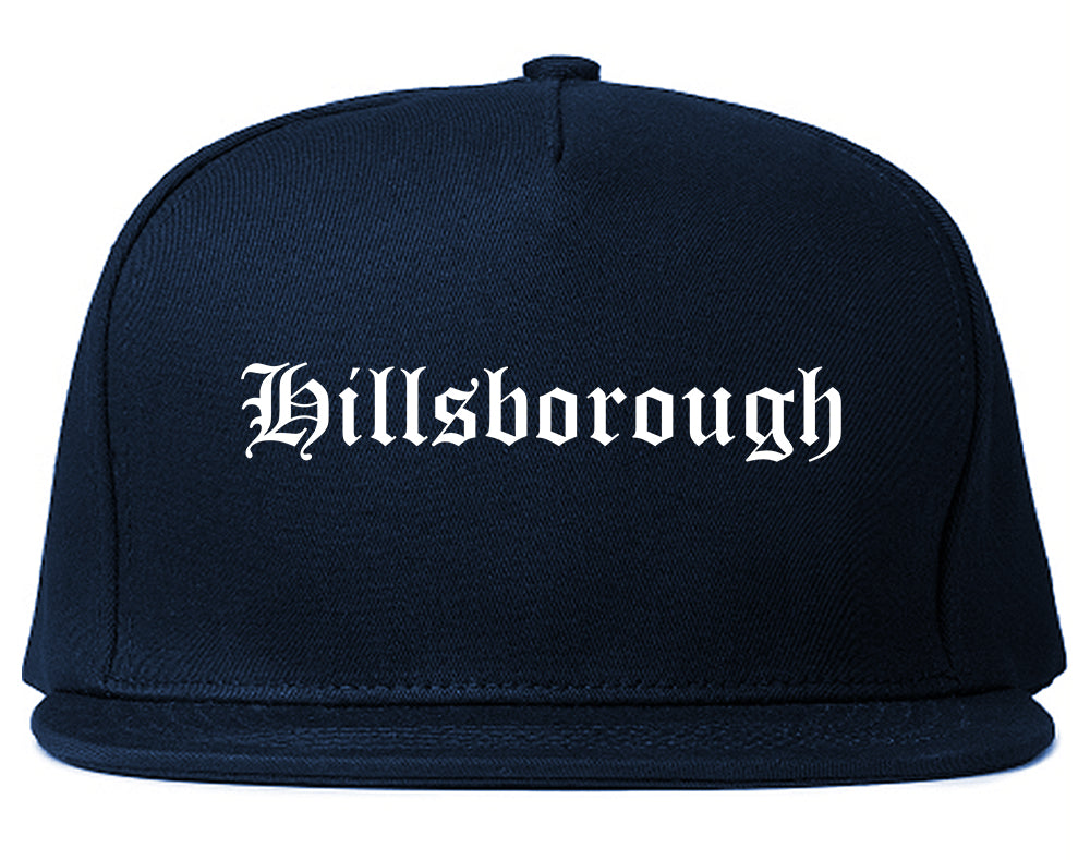 Hillsborough California CA Old English Mens Snapback Hat Navy Blue