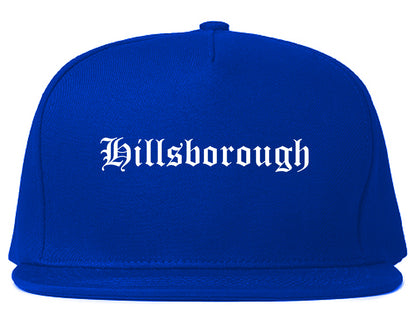 Hillsborough North Carolina NC Old English Mens Snapback Hat Royal Blue